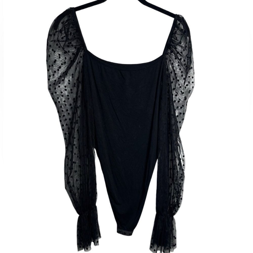 Puffy Long Sleeve Polka Dot Bodysuit Black Size Medium